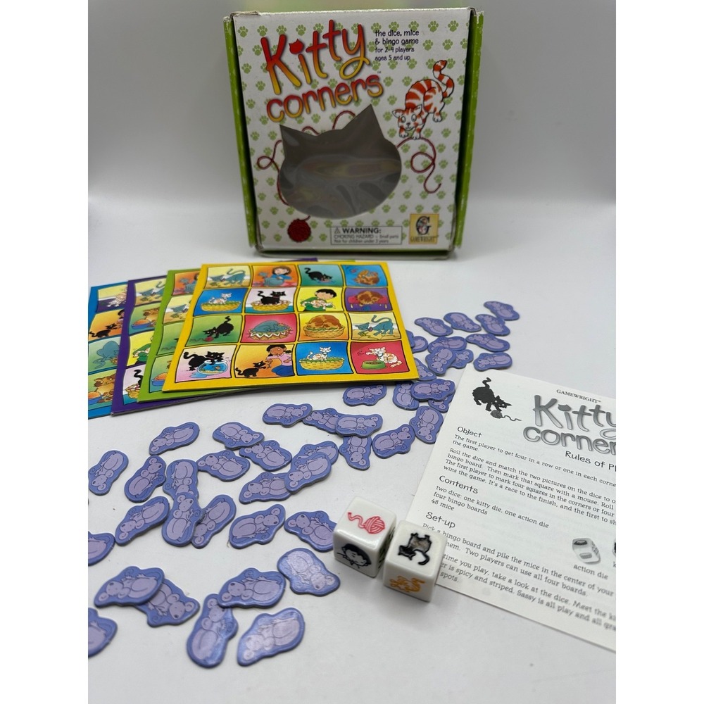 Kitty Corners Gamewright 1999 The Dice Cat Mice Bingo Game - Missing 2 Mice